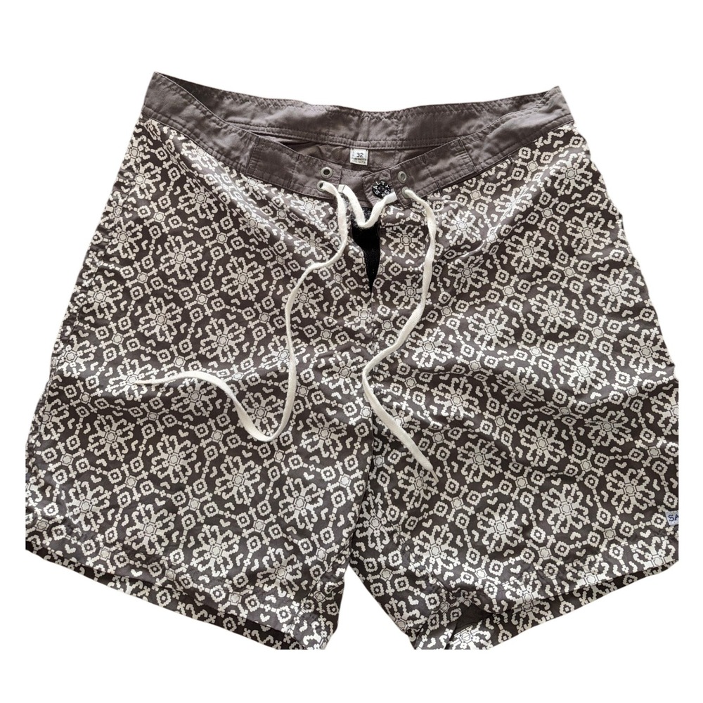 Salty's‎ Mens Board Shorts Size 32 Gray White Geometric Print Pockets